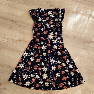 Blue Floral A-Line Dress w/ Pretty Ruffle Detailing